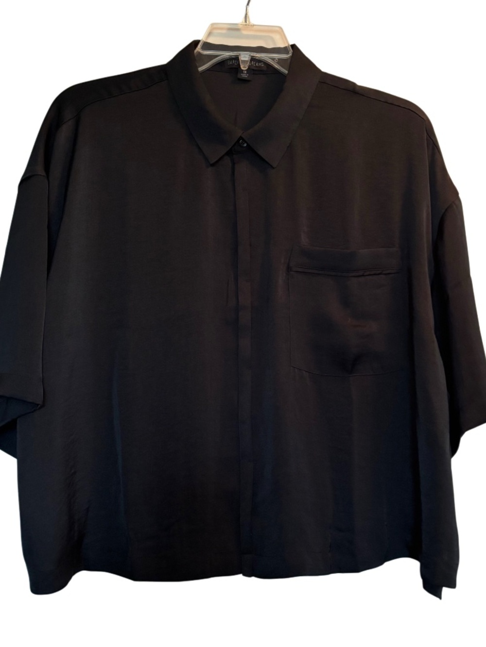 Women’s Barefoot Dreams Washed Satin Cropped Dream Shirt in Black Sz 1X